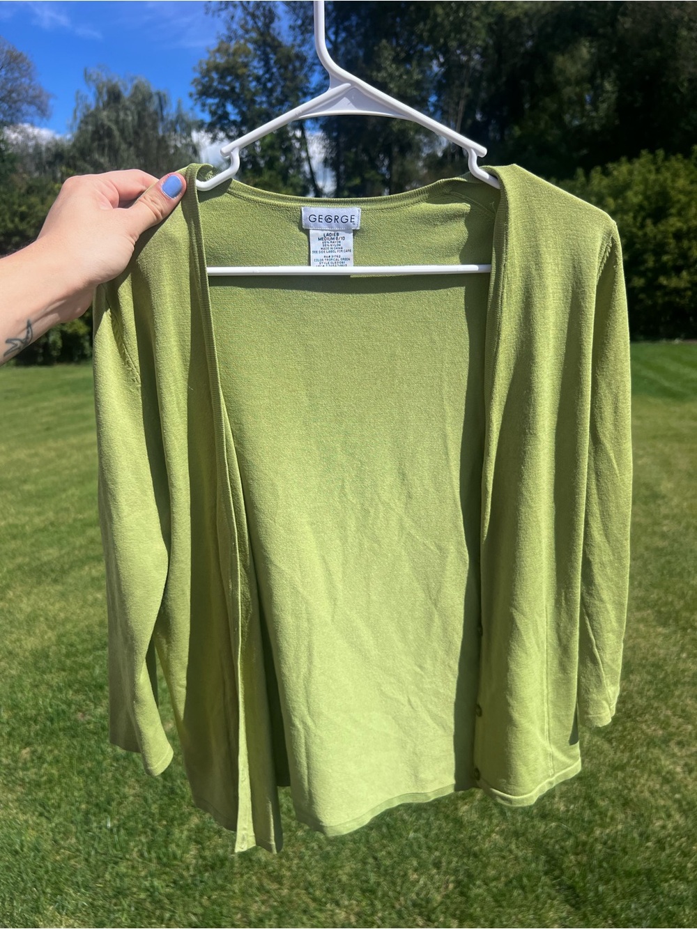 George Tropical Green Lightweight Knit Open Front Cardigan M